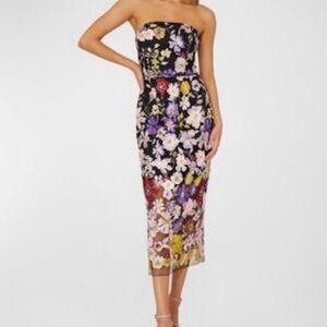 Milly Floral Strapless Midi Dress, Size 6